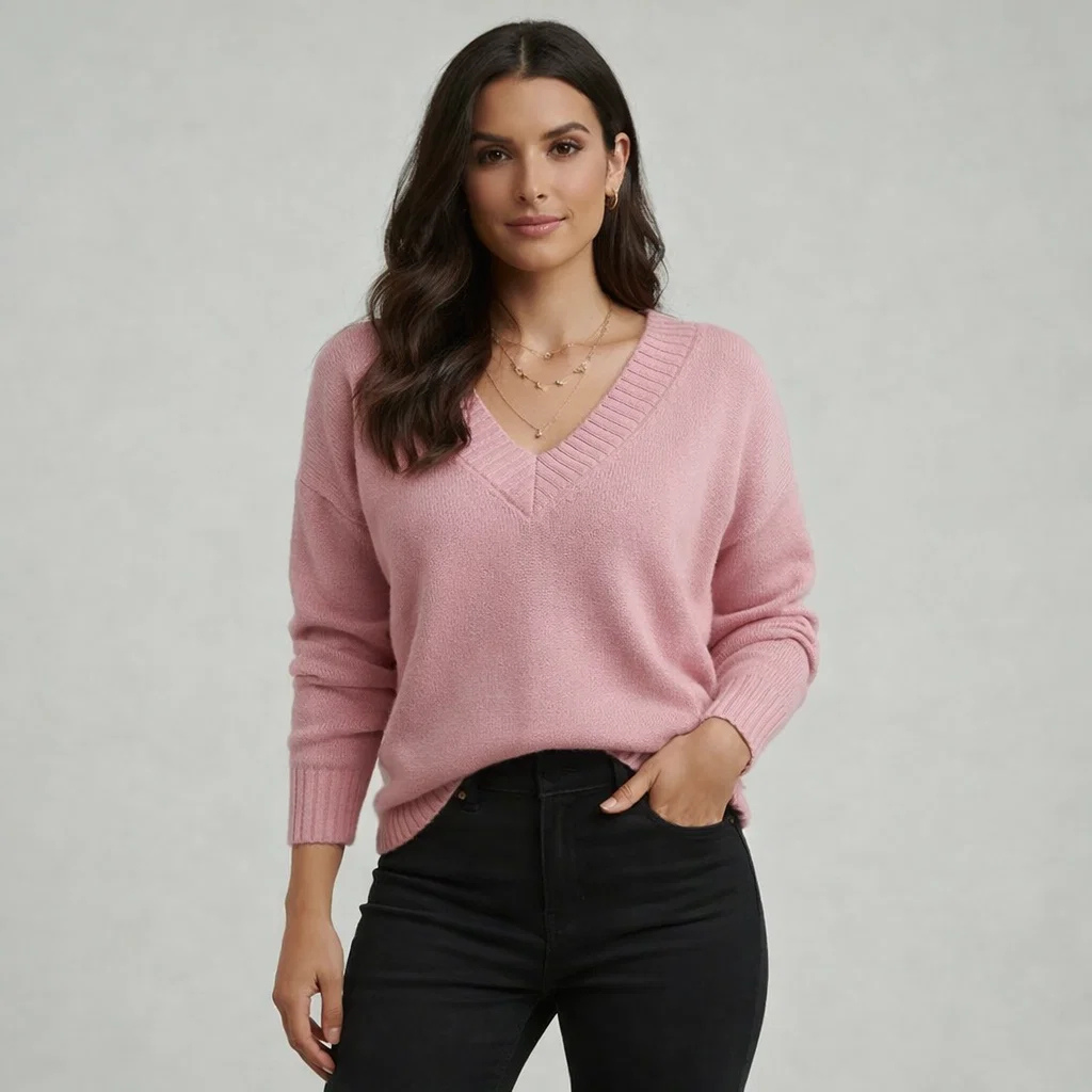 Camisola de malha elegante em mistura suave | Corte descontraído | Decote em V intemporal