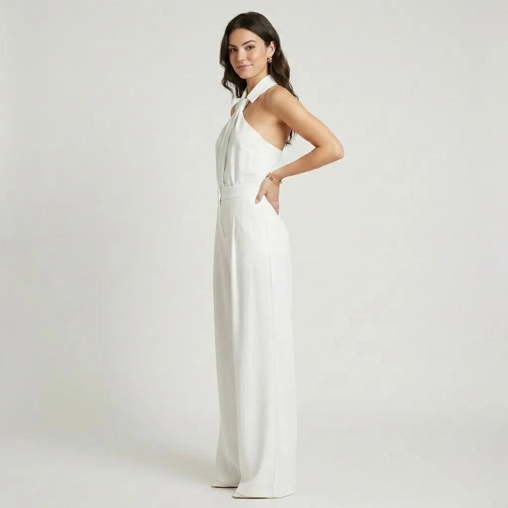 Conjunto fluido com top halter | Perna larga | Elegância contemporânea