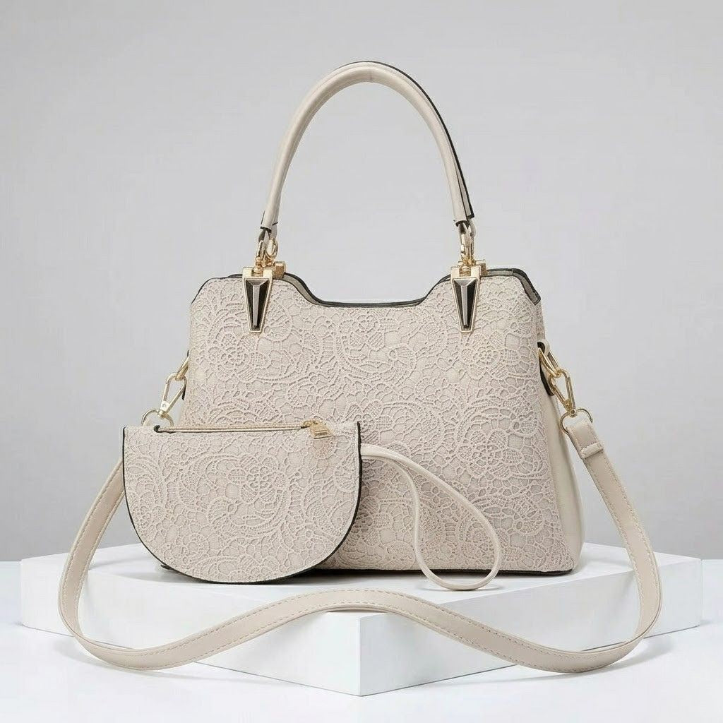 Mala de Mão Estruturada com Textura Elegante e Bolsa Coordenada