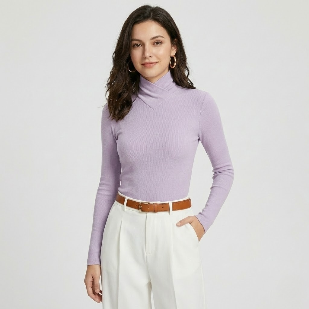 Camisola de malha fina em mistura de viscose | Corte ajustado | Gola estruturada elegante