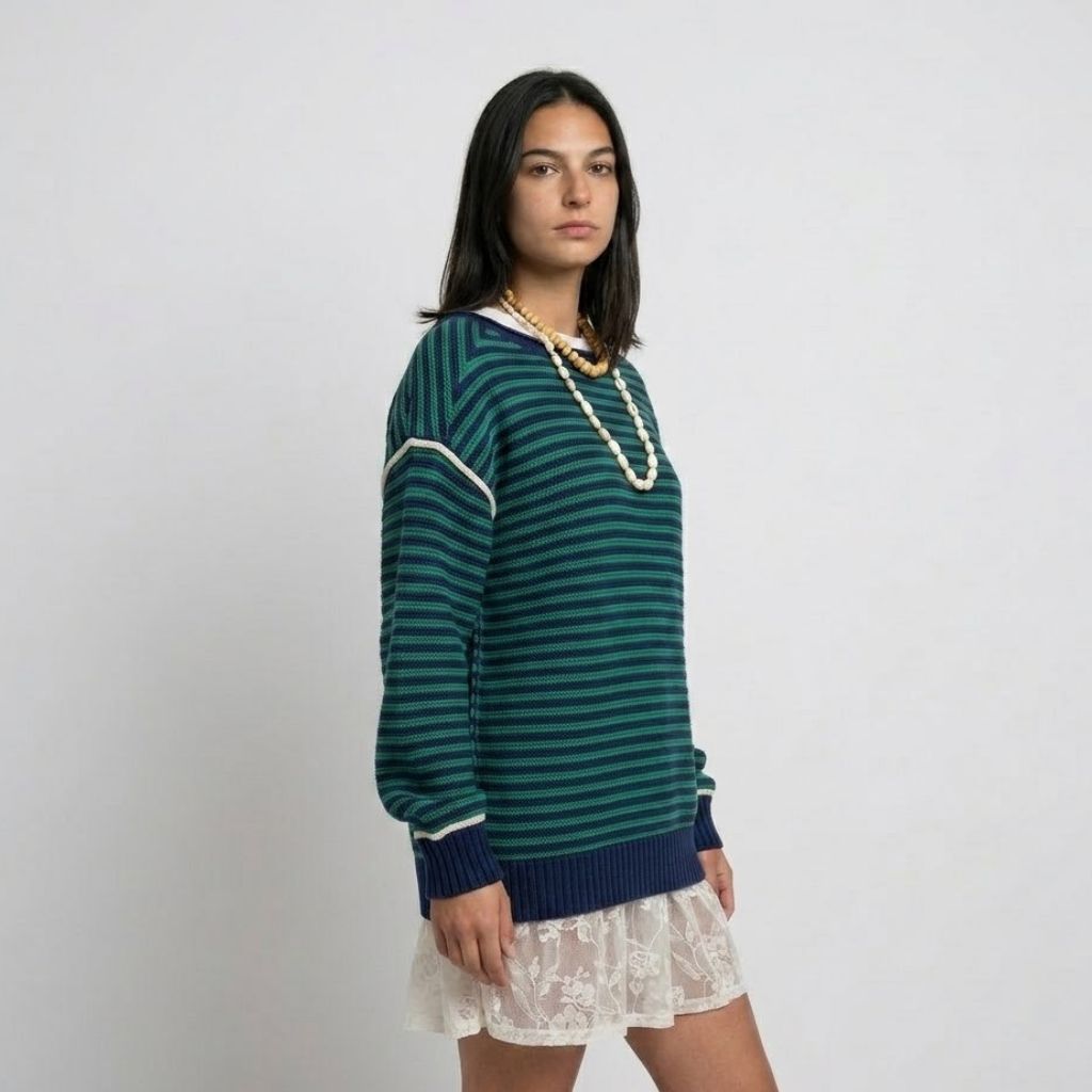 Camisola de Malha às Riscas com Corte Solto e Conforto Diário