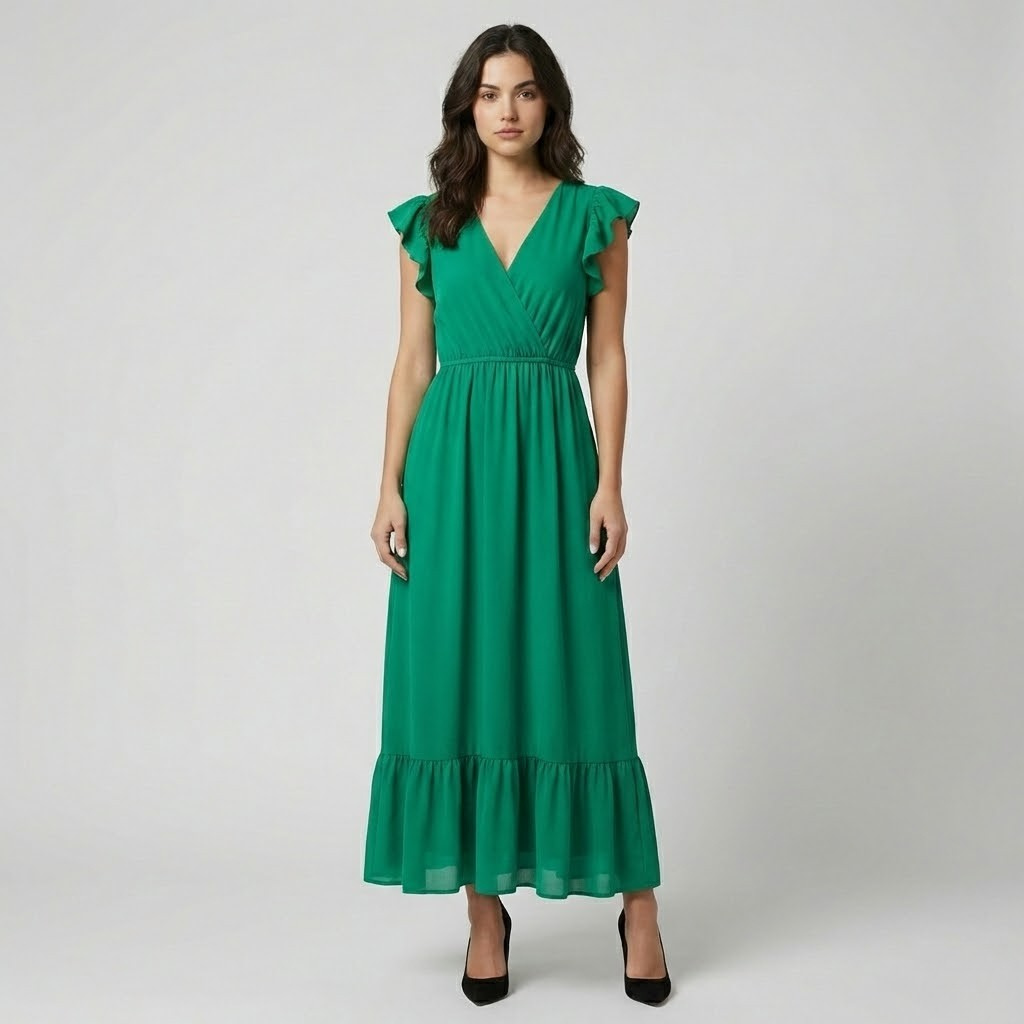 Vestido fluido em mistura de viscose | Cintura marcada | Elegância leve para o quotidiano