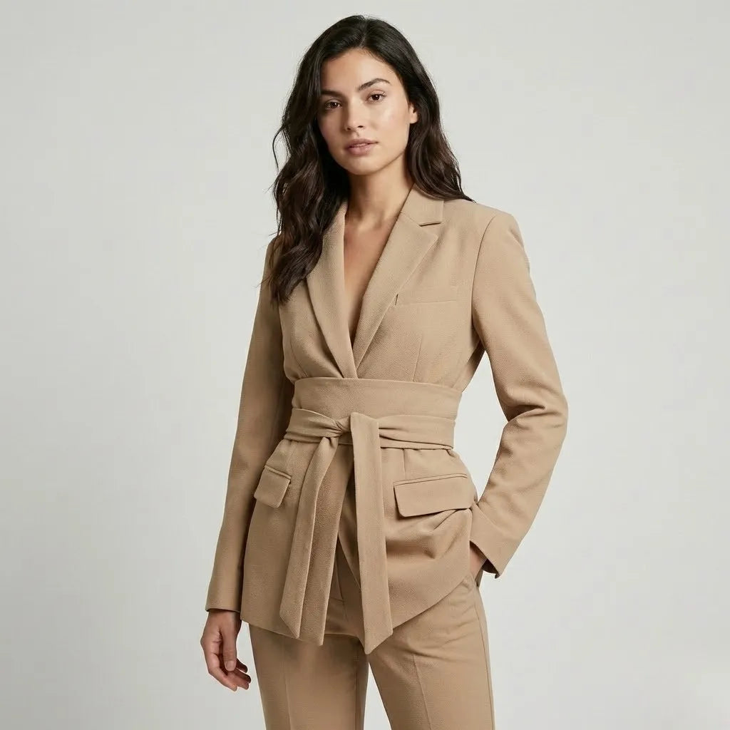 Conjunto de alfaiataria estruturado em mistura de viscose | Corte cintado | Elegância urbana contemporânea