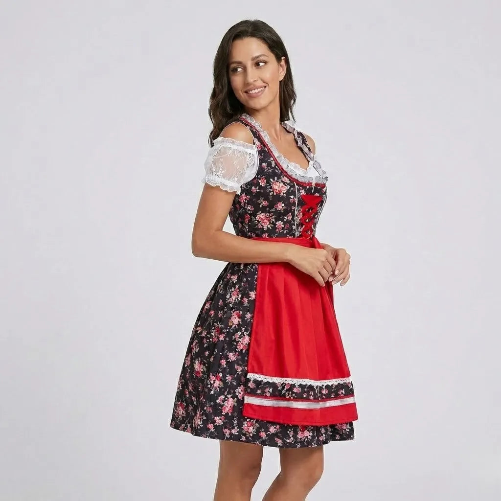 Vestido Tradicional Curto | Estilo Dirndl | Mistura de Algodão