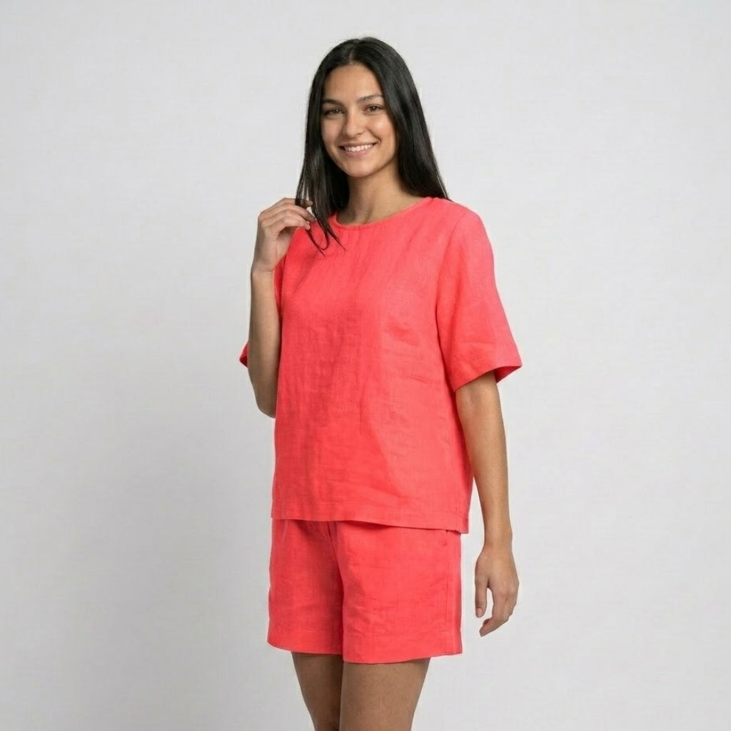 Conjunto Leve com Blusa Solta e Calções Estampados para Dias Ativos