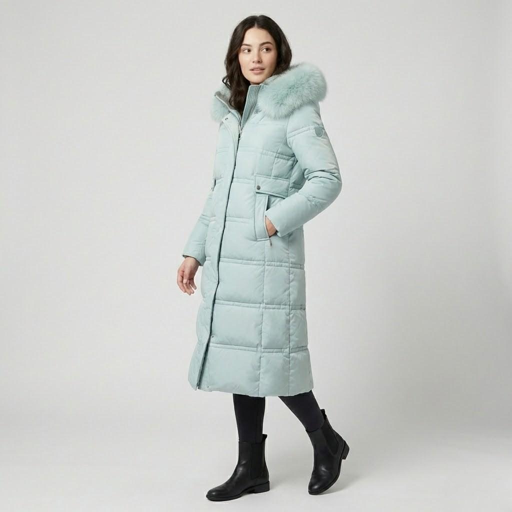 Casaco acolchoado comprido com capuz | Corte direito | Proteção elegante para o frio