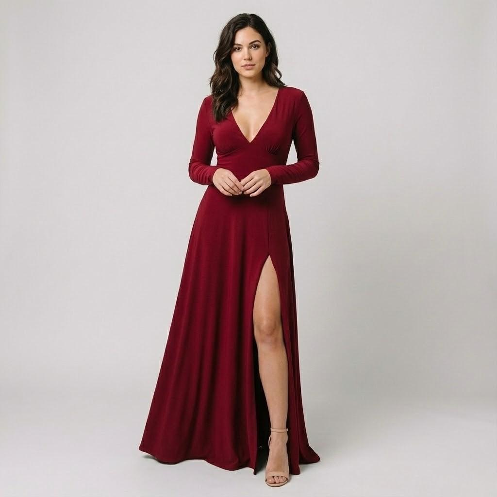 Vestido elegante de decote cruzado | Silhueta fluida | Abertura frontal sofisticada