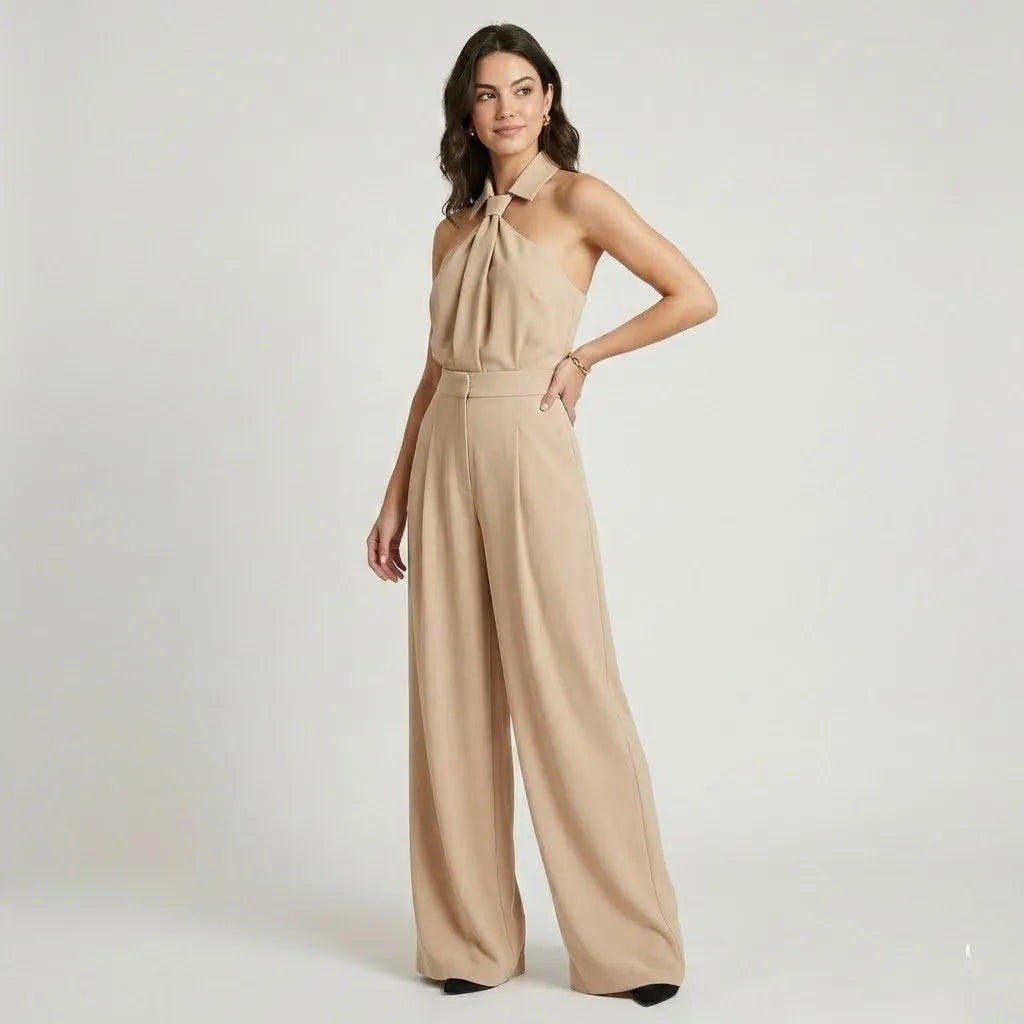 Conjunto fluido com top halter | Perna larga | Elegância contemporânea