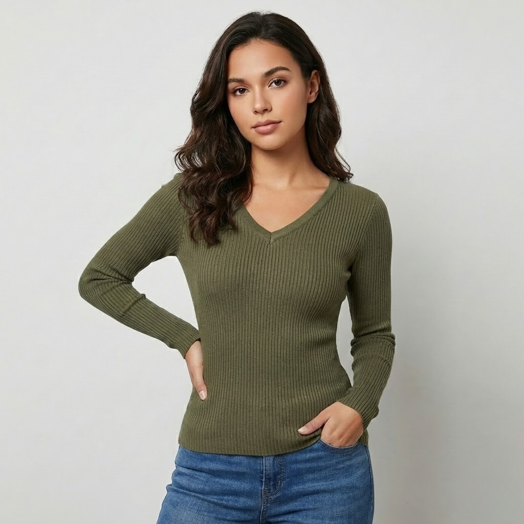 Camisola canelada de inspiração elegante | Corte justo | Essencial contemporâneo