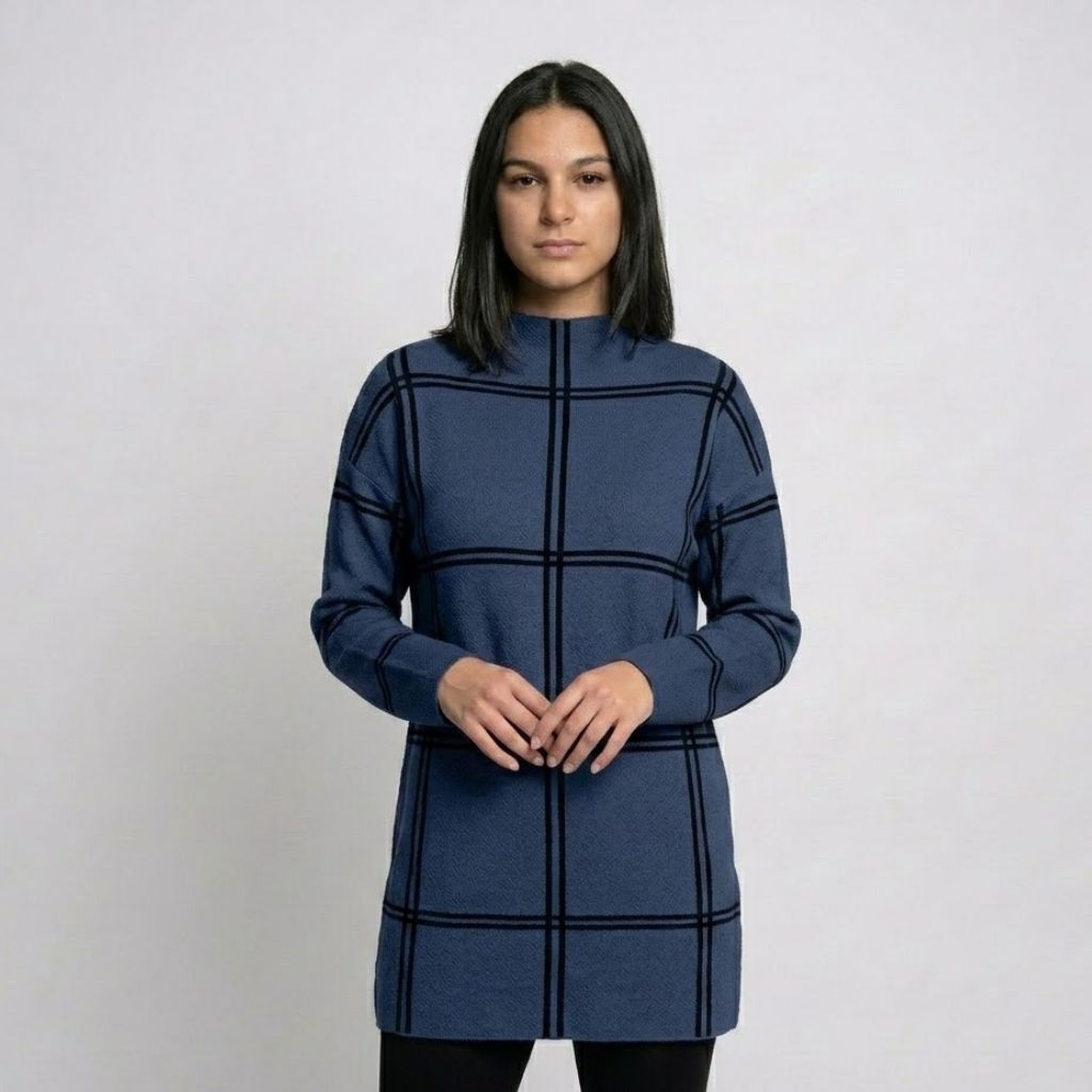 Camisola Comprida de Malha com Padrão Geométrico e Conforto Urbano