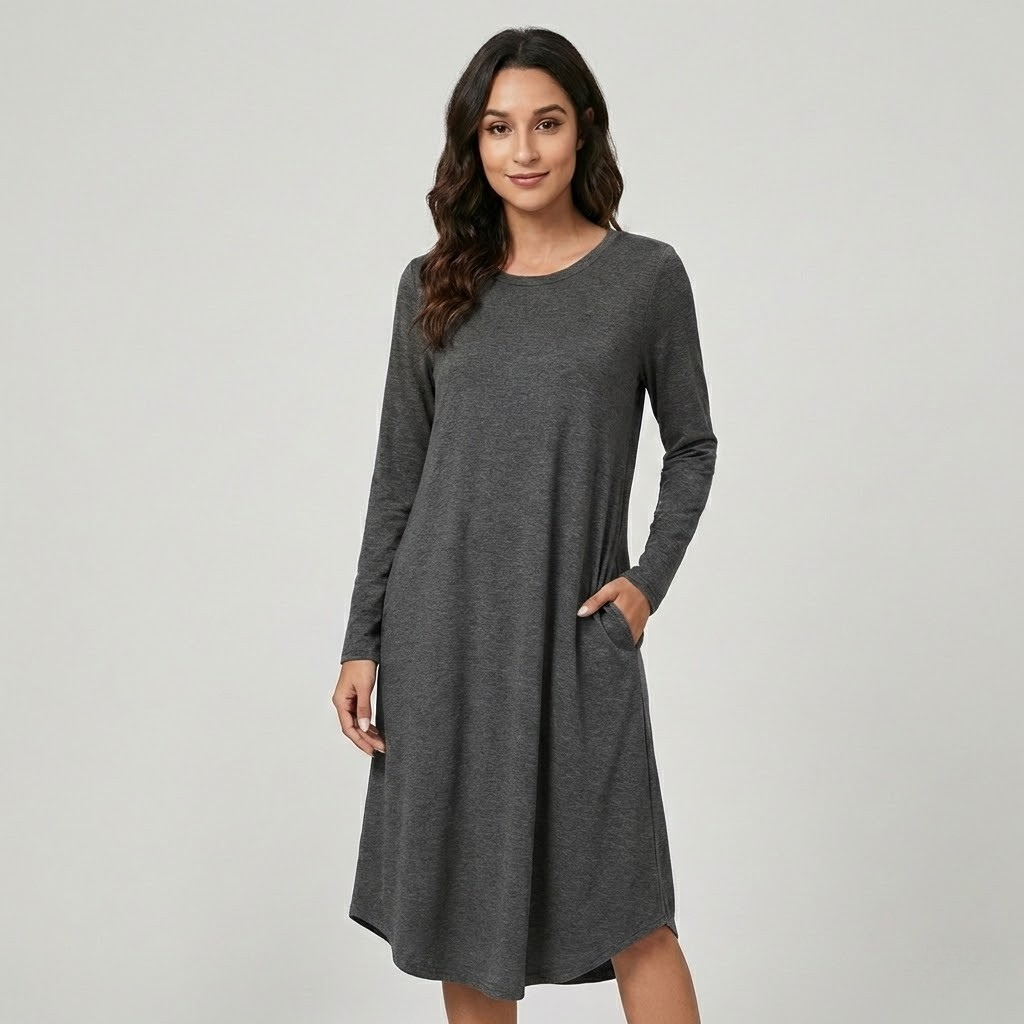 Vestido midi fluido em algodão suave | Corte solto | Conforto elegante para o dia-a-dia