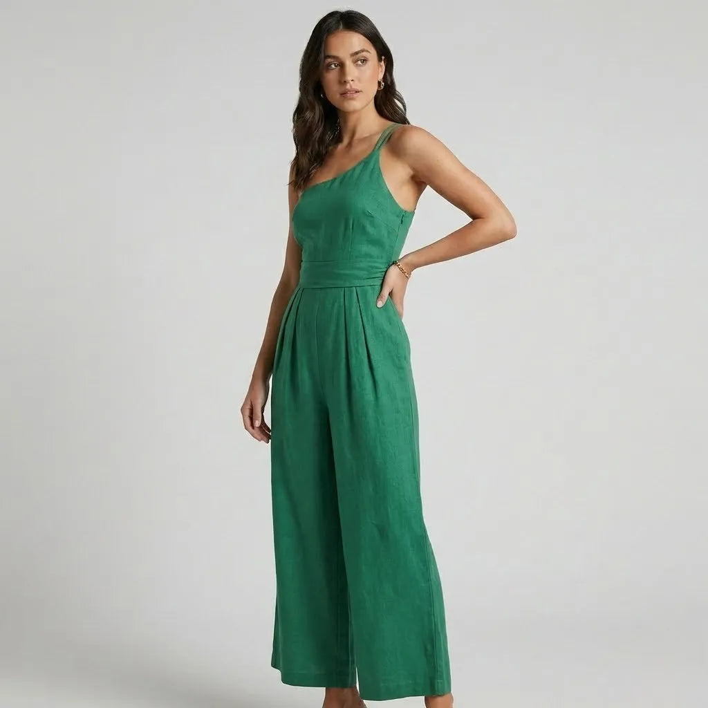 Macacão fluido em mistura de linho | Perna larga | Elegância natural