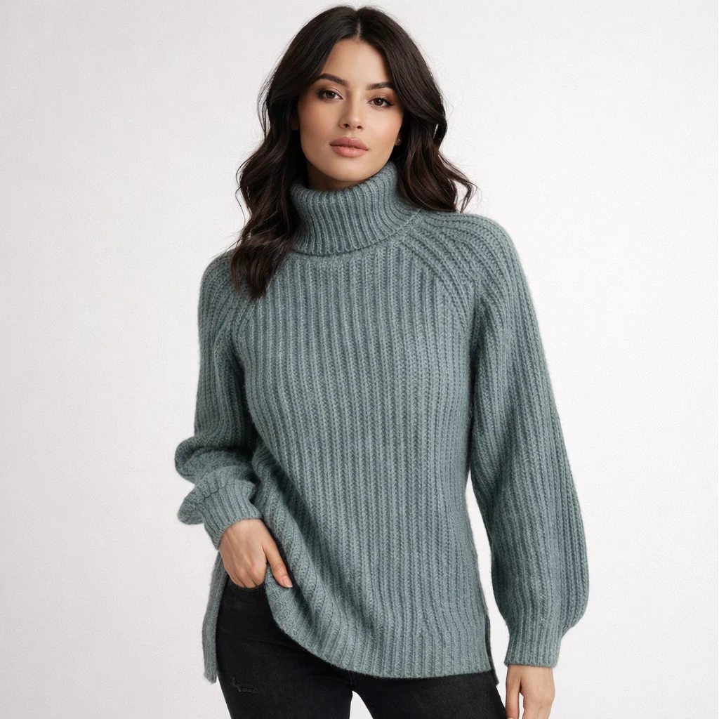 Camisola de malha com gola alta em mistura de lã | Corte confortável | Essencial de inverno elegante