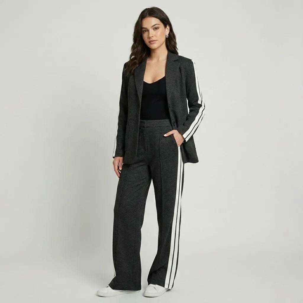 Conjunto alfaiataria em mistura elegante | Blazer e calças direitas | Estilo urbano sofisticado