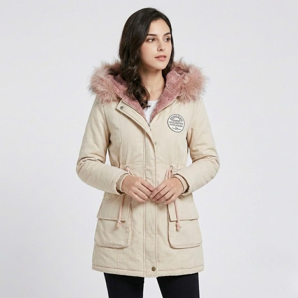 Parka feminina forrada com capuz | Corte ajustável | Conforto urbano de inverno