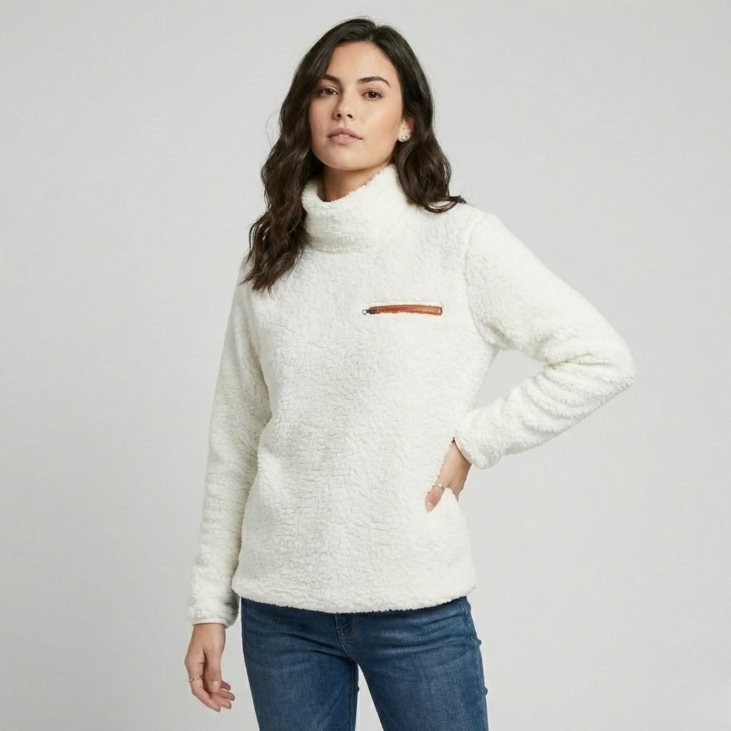 Camisola polar de textura suave | Corte confortável | Bolso com fecho discreto