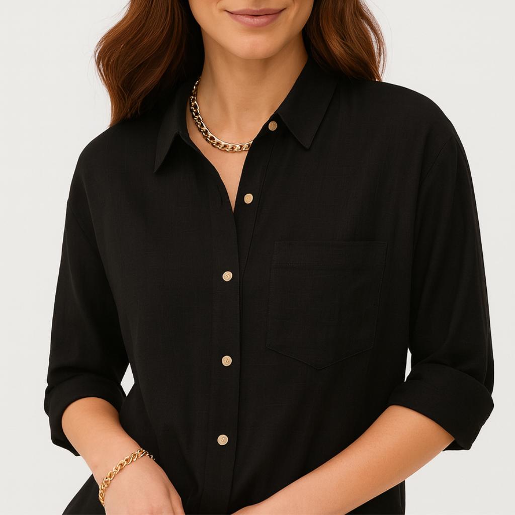 Camisa casual feminina de manga comprida com botões