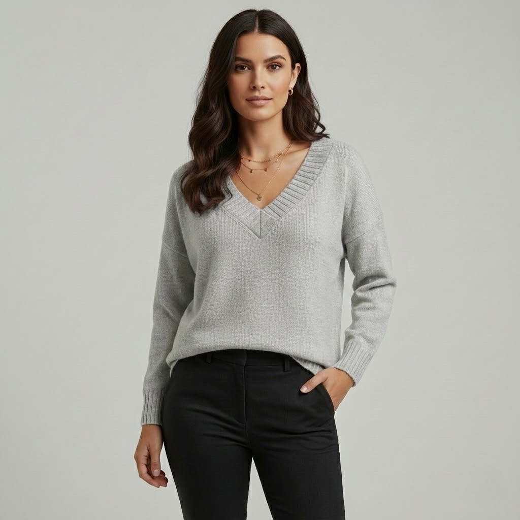 Camisola de malha elegante em mistura suave | Corte descontraído | Decote em V intemporal