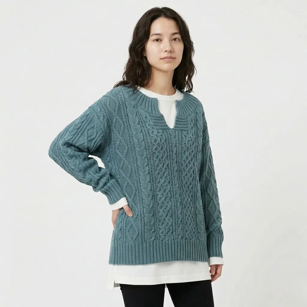 Conjunto oversized em malha entrançada | Corte amplo | Estilo casual contemporâneo
