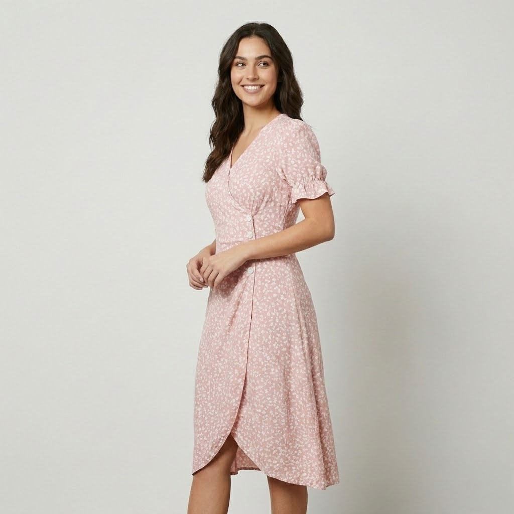 Vestido midi floral em mistura de viscose | Corte feminino | Elegância natural