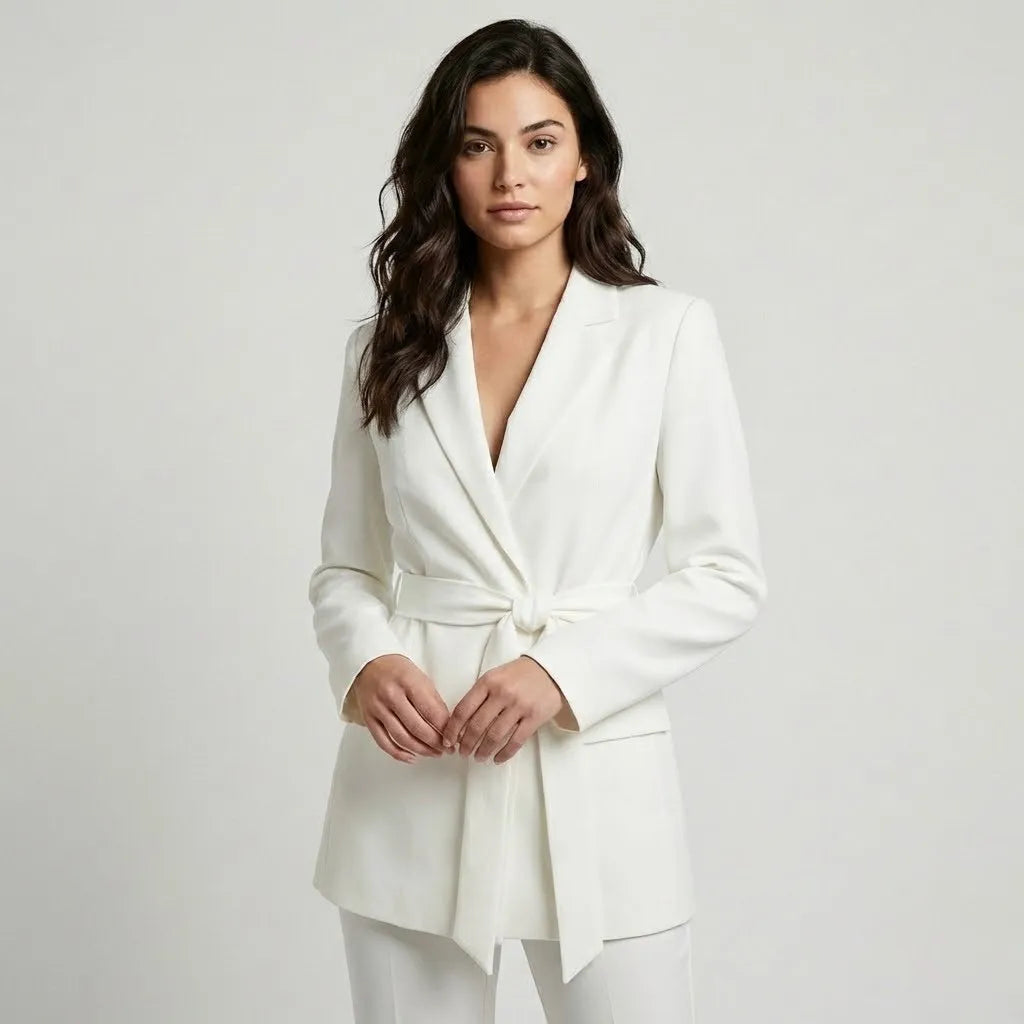 Conjunto de alfaiataria estruturado em mistura de viscose | Corte cintado | Elegância urbana contemporânea