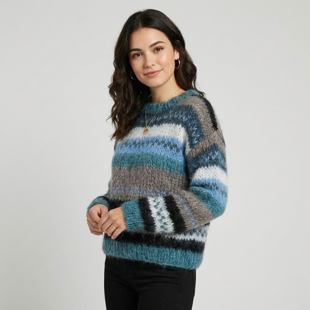 Camisola de malha às riscas em fio suave | Corte confortável | Estilo acolhedor