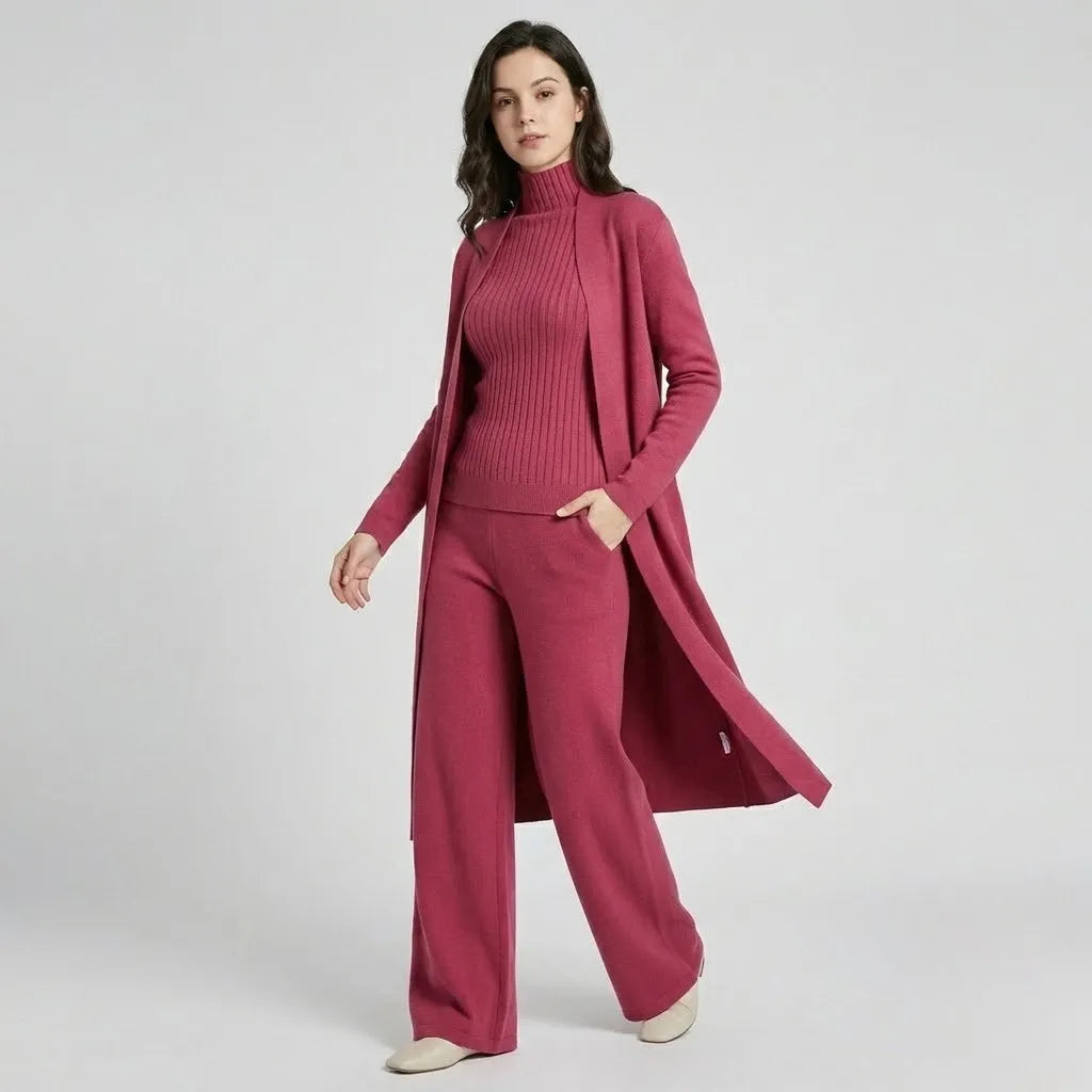 Conjunto de Malha com Cardigan Comprido para Conforto Elegante