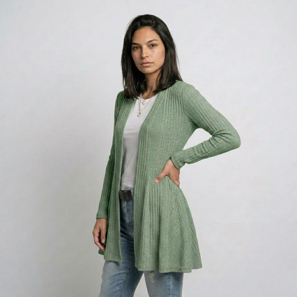Cardigan de Malha com Corte Aberto e Estrutura Elegante Alongada