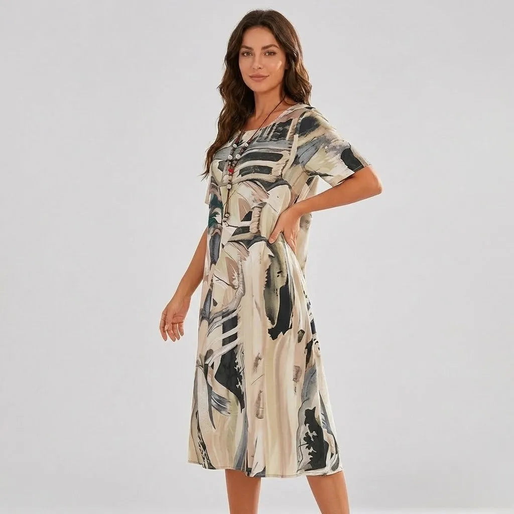 Vestido Midi Solto | Estampado Artístico | Viscose