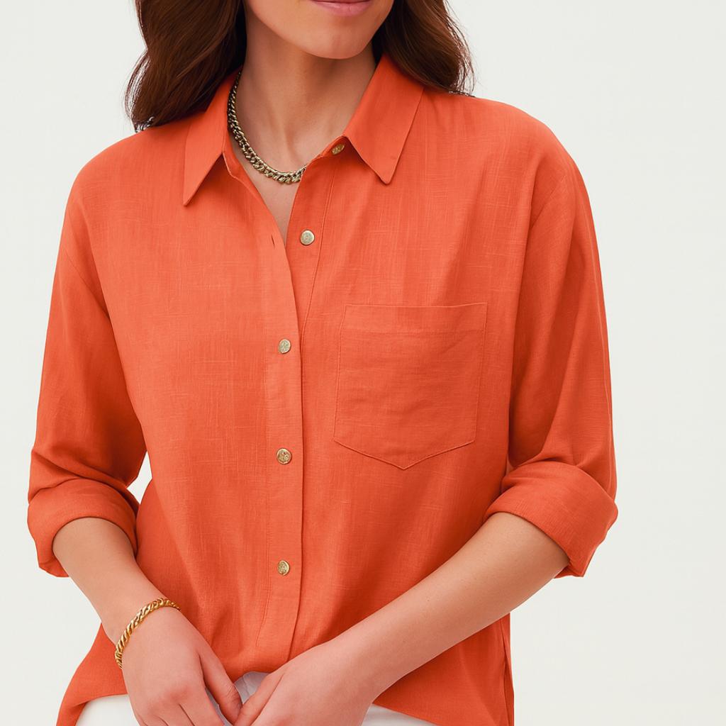 Camisa casual feminina de manga comprida com botões