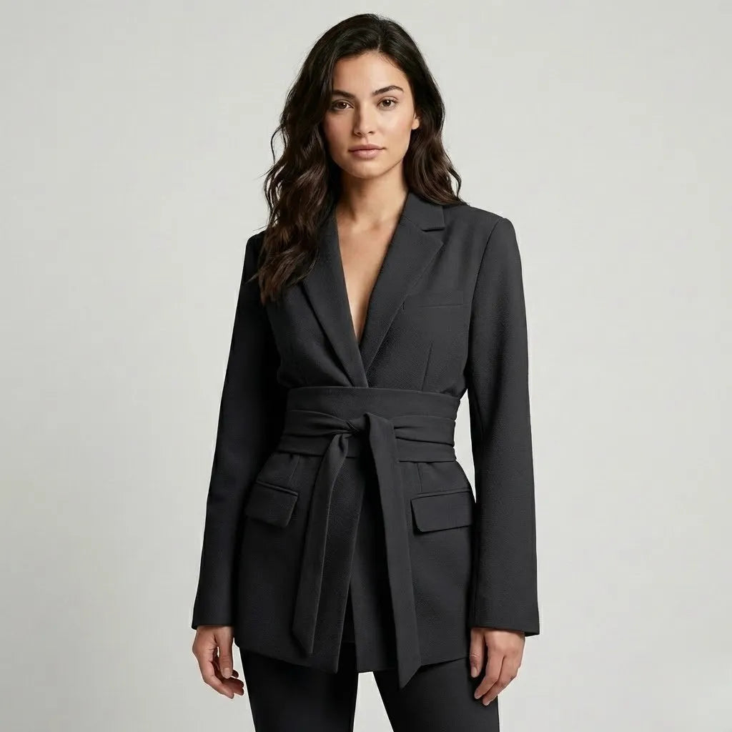 Conjunto de alfaiataria estruturado em mistura de viscose | Corte cintado | Elegância urbana contemporânea