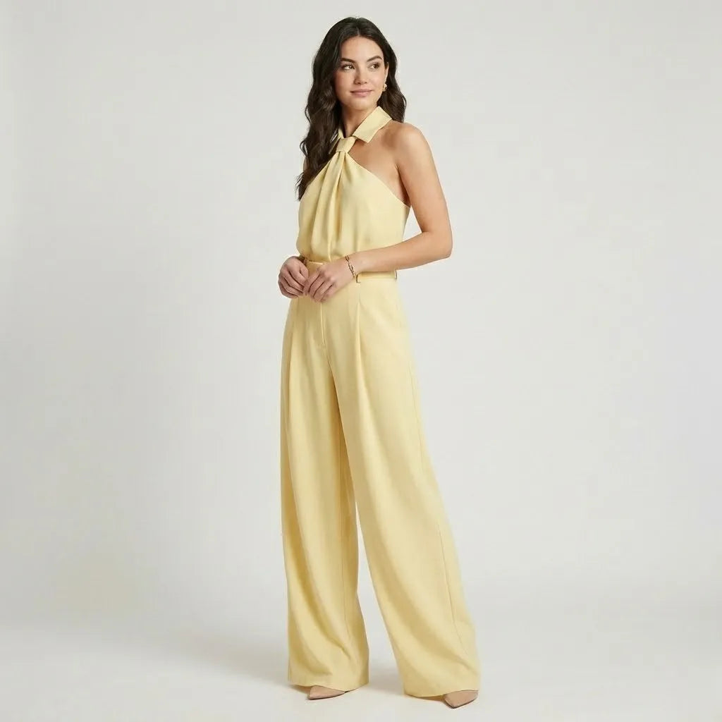 Conjunto fluido com top halter | Perna larga | Elegância contemporânea