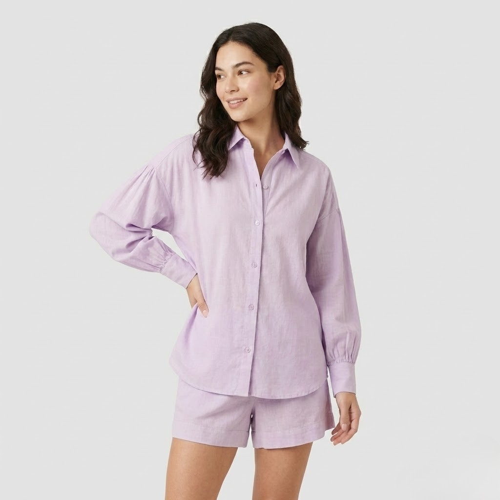 Set leve em tecido texturado | Camisa fluida e calções | Elegância natural