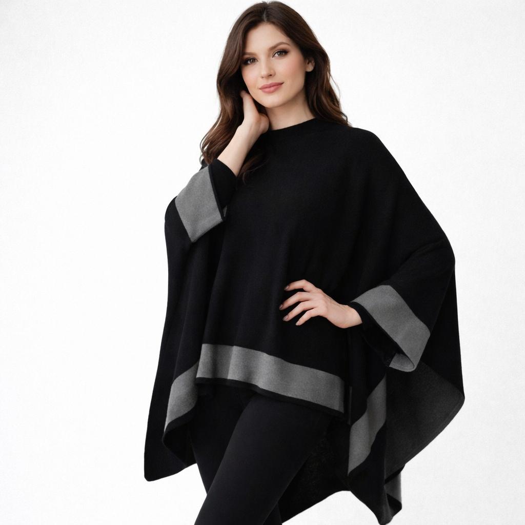 Poncho elegante em mistura de lã | Corte amplo | Estilo sofisticado para meia-estação