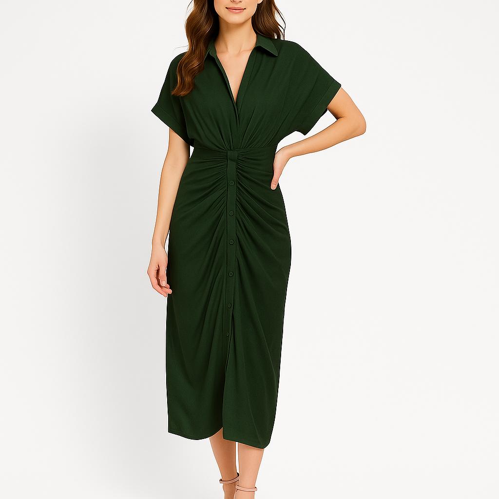 Vestido midi feminino com nó frontal e corte fluido