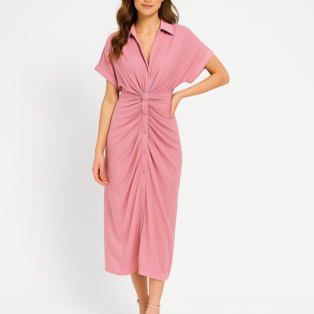 Vestido midi feminino com nó frontal e corte fluido