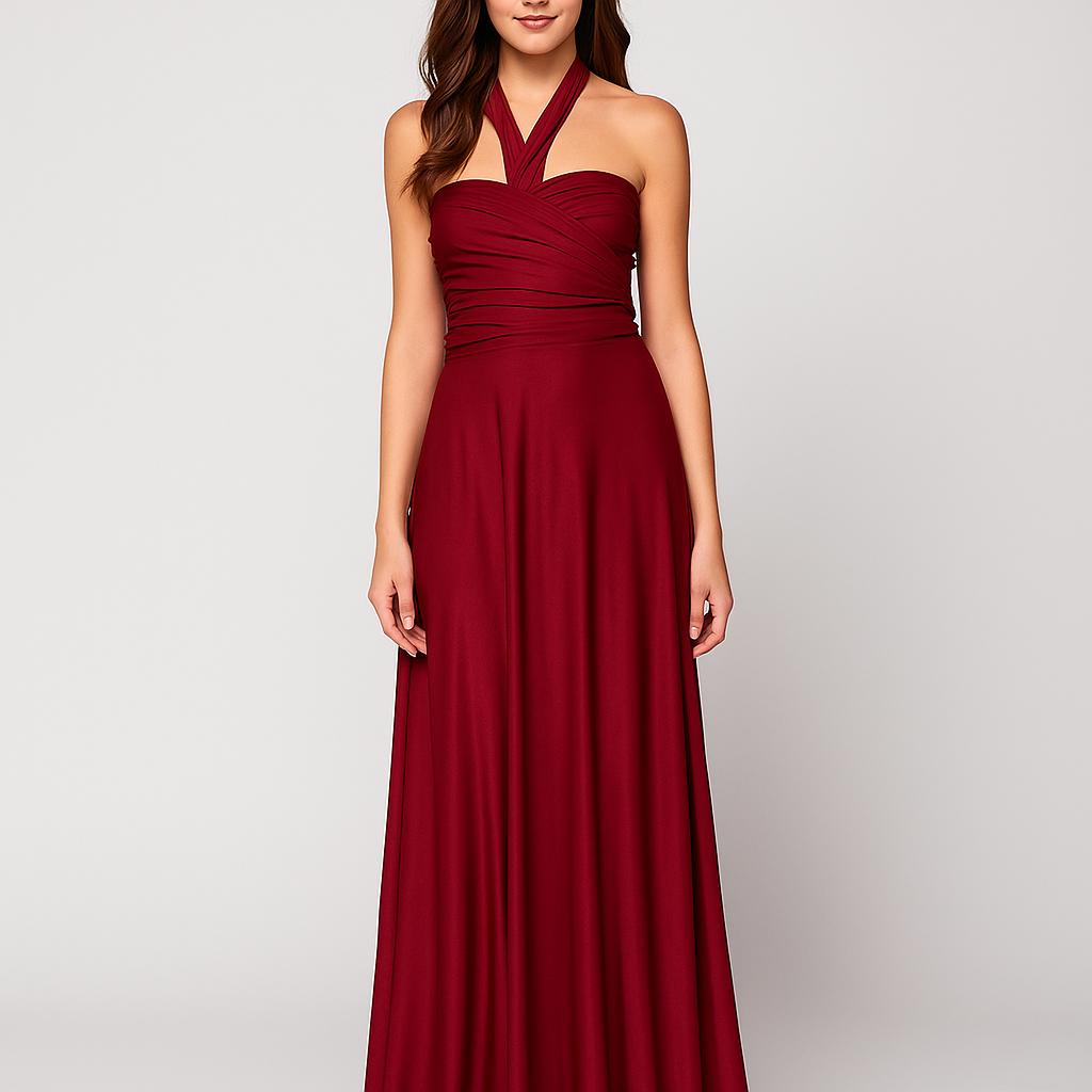 Vestido comprido fluido com decote halter e efeito drapeado