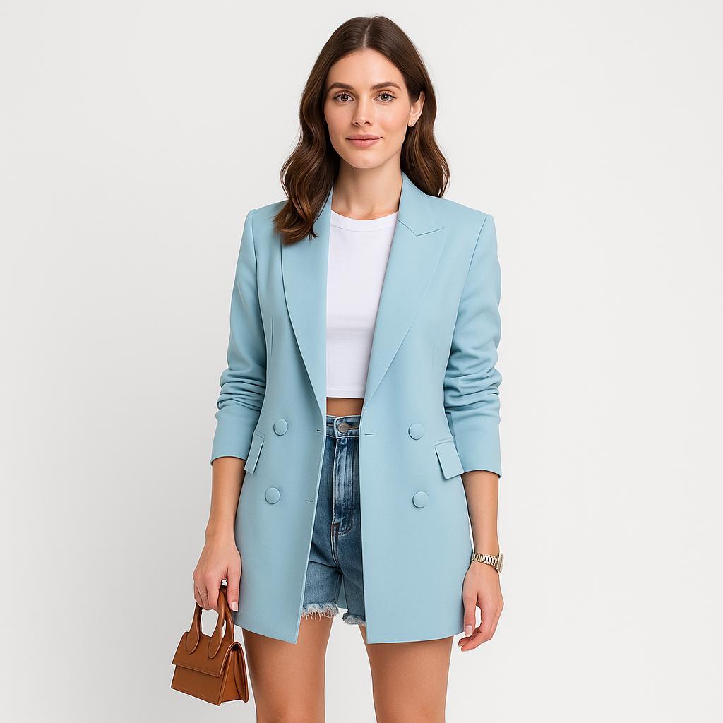 Blazer feminino estruturado de corte alongado