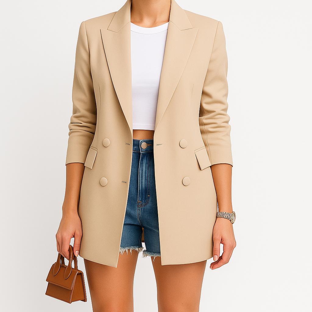 Blazer feminino estruturado de corte alongado