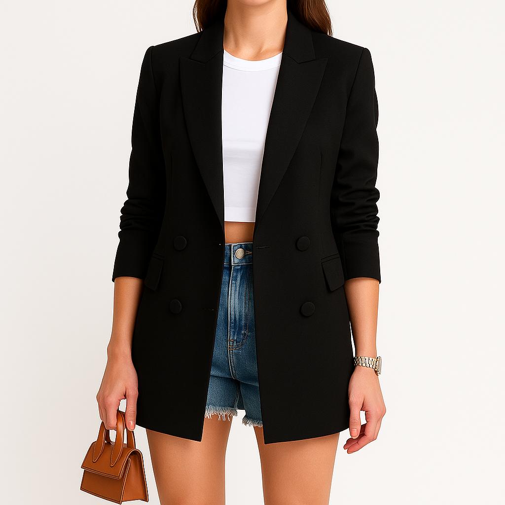 Blazer feminino estruturado de corte alongado