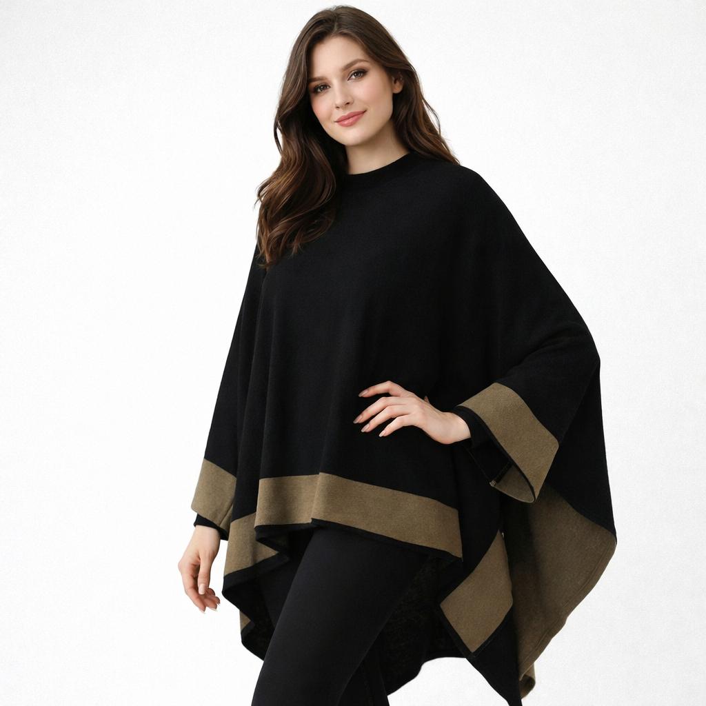 Poncho elegante em mistura de lã | Corte amplo | Estilo sofisticado para meia-estação