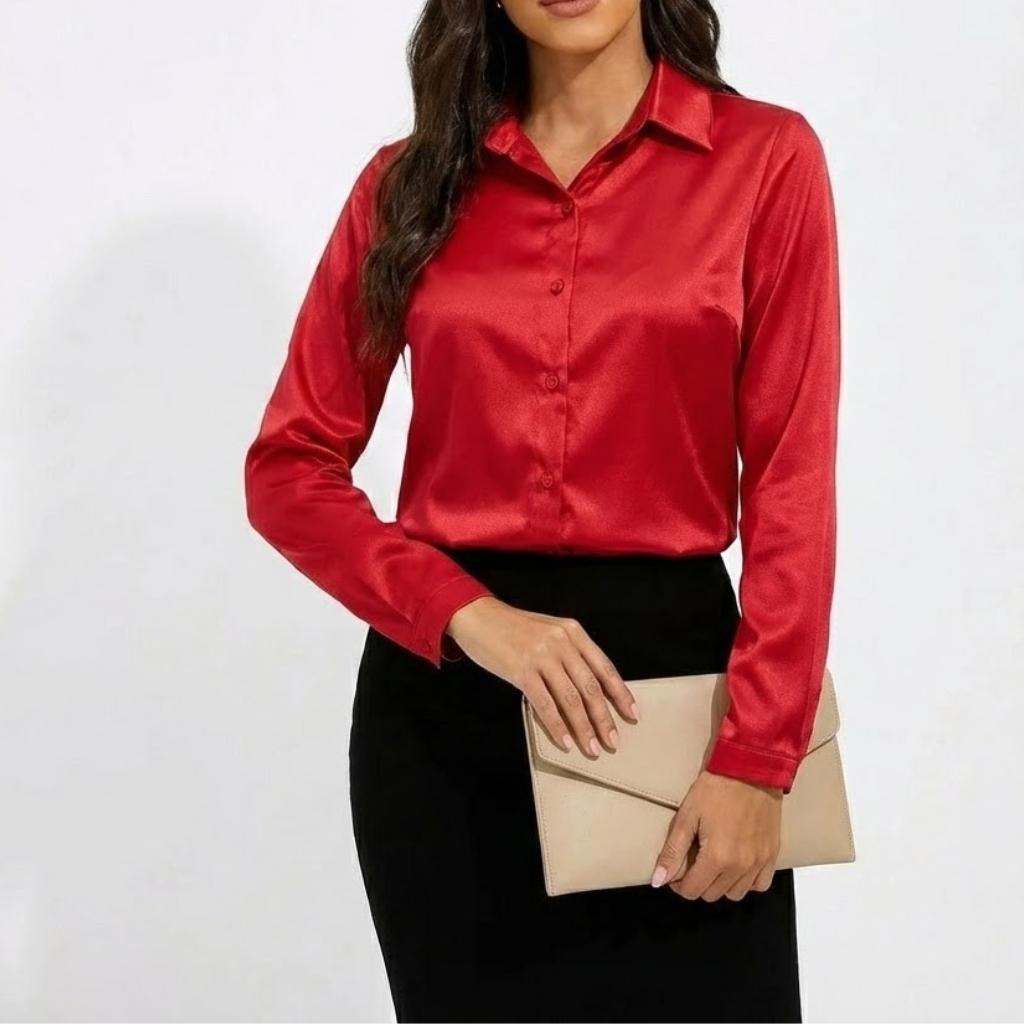 Blusa feminina elegante de manga comprida com corte clássico
