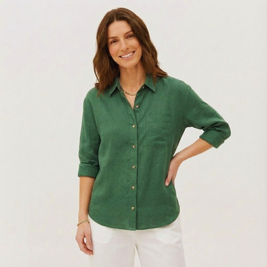 Camisa casual feminina de manga comprida com botões