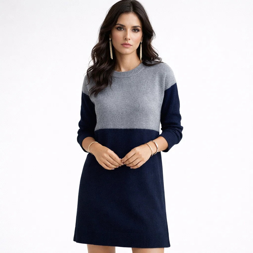 Vestido de malha elegante bicolor | Corte direito | Conforto sofisticado de meia-estação